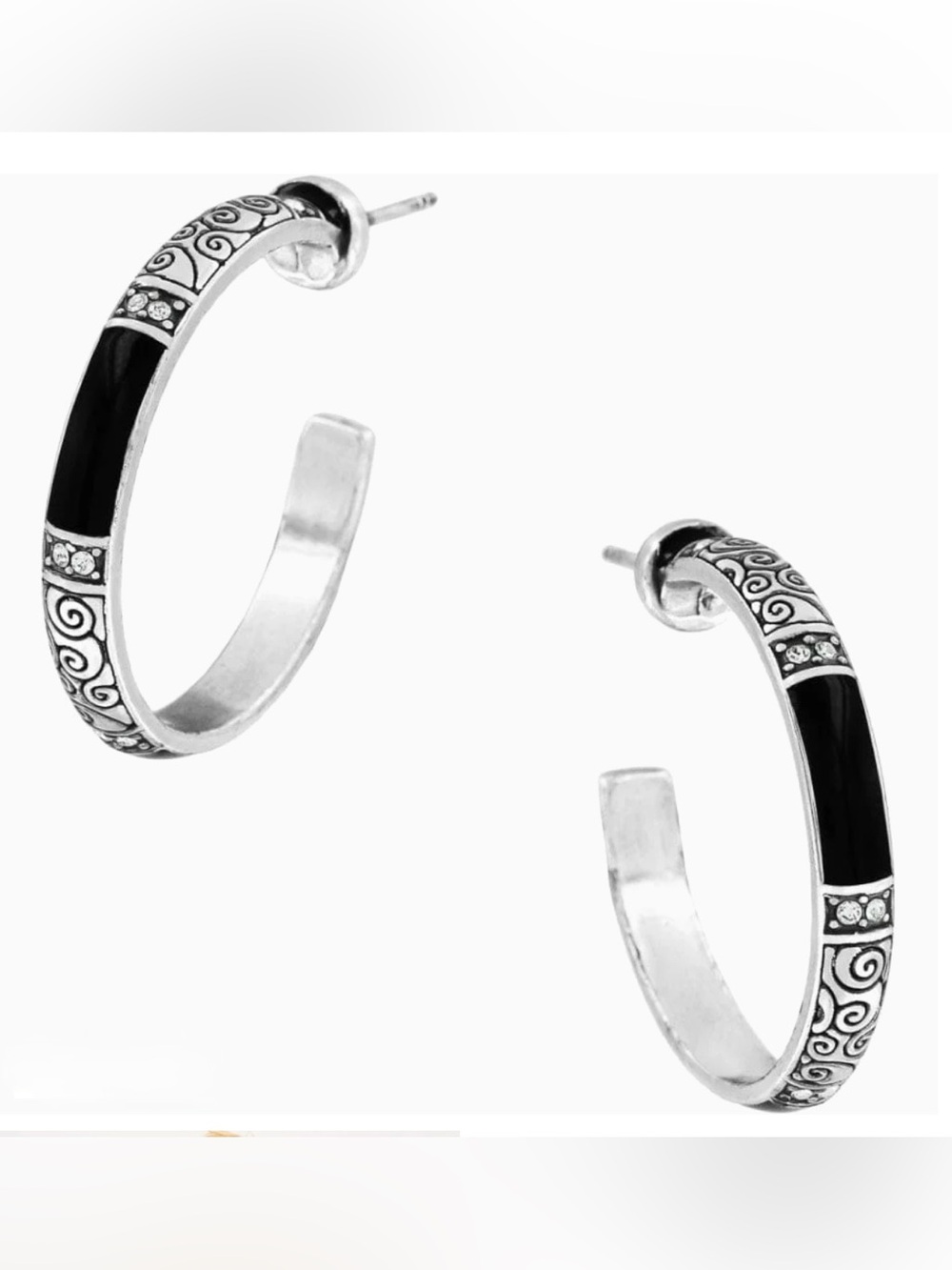 Brighton Wiltern Post Hoop Earrings Black-Silver NWT
